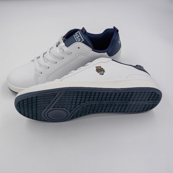 Polo White Lace Up Tennis Shoes Quilton Bear, Women's Size 7 - Picture 3 of 4